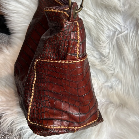 Plinio Visona Croc Leather Brown Shoulder Bag - Picture 6 of 13